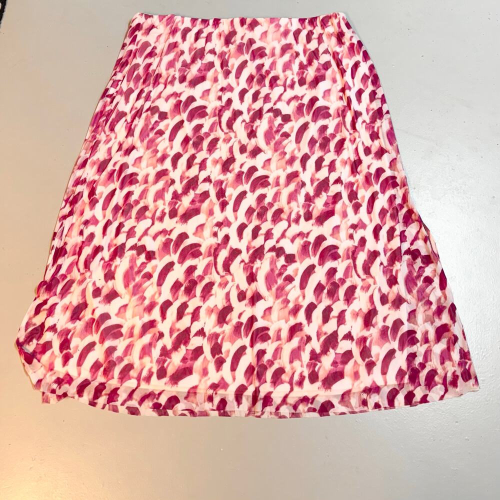 Halogen Womens 3X Plus Size Pink Print Paint Mesh Pull on Midi Skirt Preppy Cute